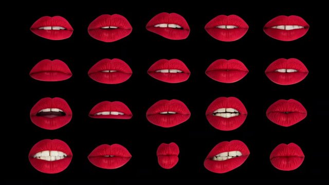 sequence of different images of woman's beautiful full red lips
