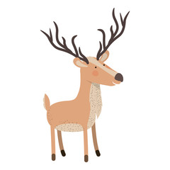 deer cartoon with long horns colorful silhouette in white background vector illustration