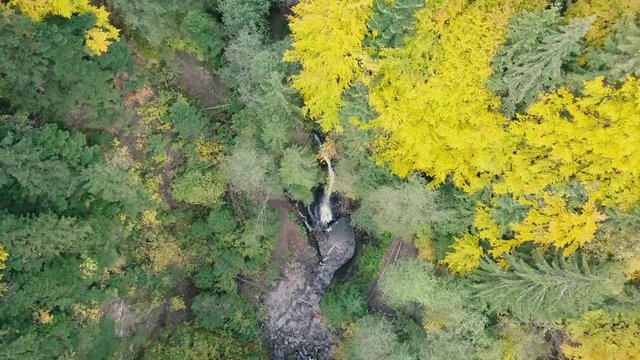 Aerial shoot of beautiful places in carpathian mountains. Waterfall Zhenetskyi Huk , Ukraine
