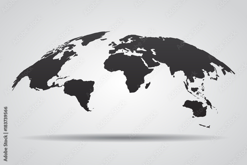 Poster 3d map of the world with shadow isolated on white background. vector illustration