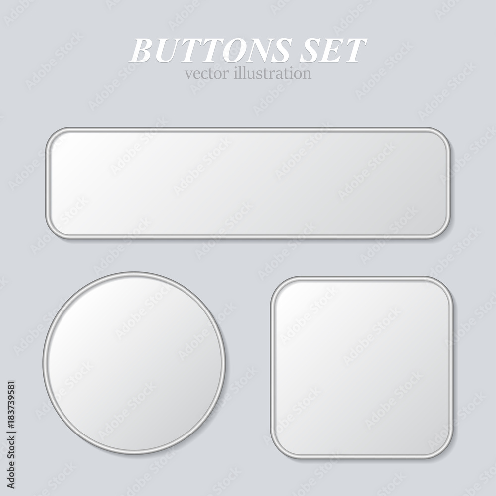 Aufkleber Vector white blank button set. Round square rounded buttons