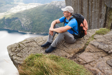 Traveler on Stone at Lysefjord