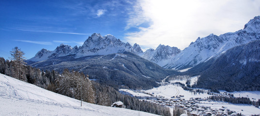 Tre Cime, Drei Zinnen, Alpe di Sesto - winter dolomites panorama - obrazy, fototapety, plakaty