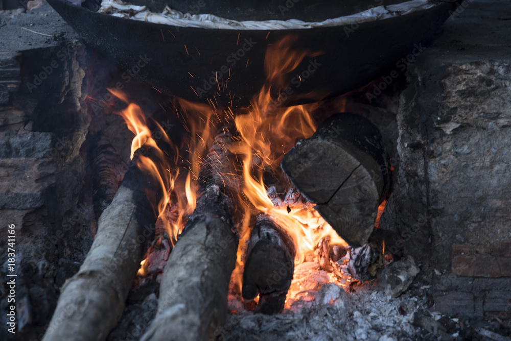 Wall mural fire in a fireplace