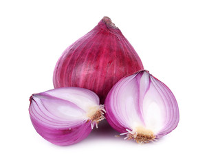 Red sliced onion isolated on white background