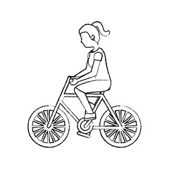 woman riding bicycle activity recreation sport vector illustration sketch