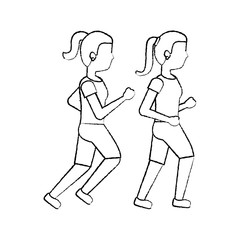 women friends together making sport running vector illustration sketch