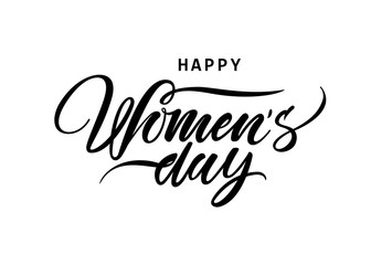 8 March Happy women's day lettering greeting card. Vector illustration. The inscription in black