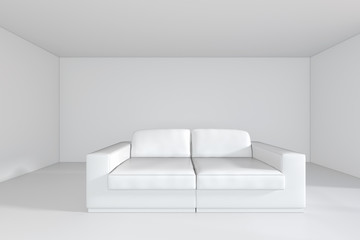 White room with sofa and empty background wall. 3d rendering.