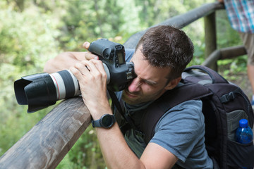 Close up of a male photographer