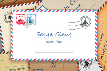 Pile of Santa Claus Christmas Mailing Address Letter Post Vector Illustration