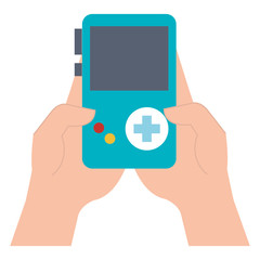 gamer with portable game video device vector illustration design
