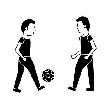 two man playing with ball football vector illustration black image
