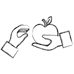 hand with apple fresh vector illustration design