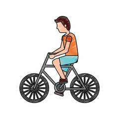 Naklejka na ściany i meble character young man riding bicycle side view vector illustration