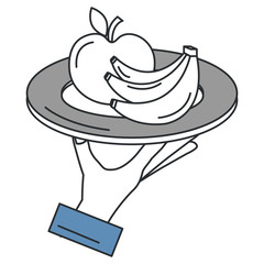hand with apple and banana in dish vector illustration design