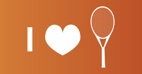 I love tennis vector white icon on a clay-like background