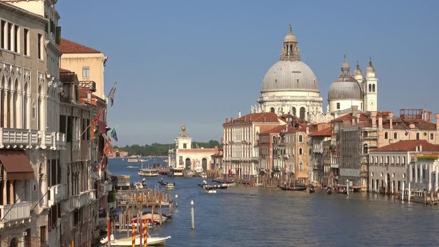 Grand canal and Basilica Santa Maria della Salute, Venice, Italy, 4k
