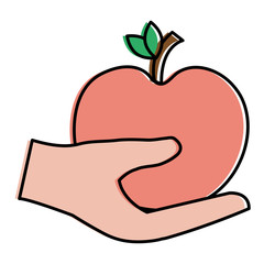 hand with apple fresh vector illustration design