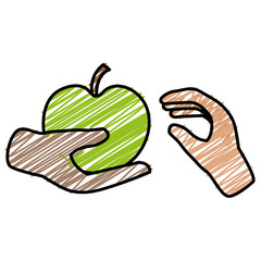 hand with apple fresh vector illustration design
