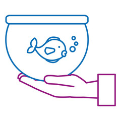 hand with fish in aquarium vector illustration design