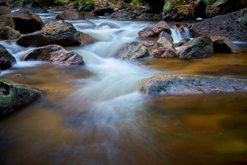 Fototapeta na wymiar Der Fluss Ilse bei Ilsenburg am Fuße des Brocken im Nationalpark Harz
