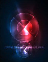 Circular glowing neon shapes, techno background