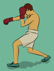 A man in white shorts and dark red gloves is boxing eps 10 illustration