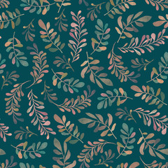 Watercolor seamless pattern with branches. Fabric design.