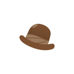 Brown bowler hat, iconic, traditional headwear of British City Gents, gentlemen, flat vector illustration isolated on white background. Flat style icon of traditional English bowler hat