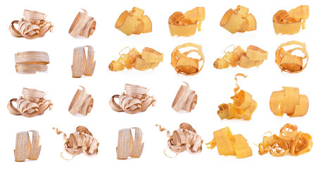 wood shavings set isolated on white background