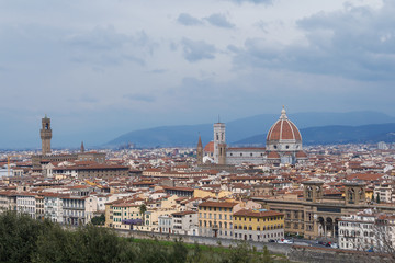 Fototapeta na wymiar view over Florence from plaza Michelangelo spring cloud by day