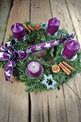 Christmas candlestick with burning candle