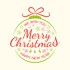 Merry Christmas - beautiful typography for holidays with hand drawn decorations. Vector.