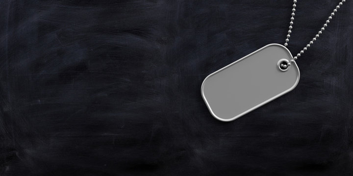 Military Concept, Blank Identification Tag On Black Background. 3d Illustration