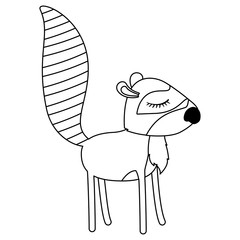 female raccoon cartoon with closed eyes expression in monochrome silhouette vector illustration