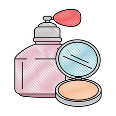 women perfume bottle whit makeup powder vector illustration design