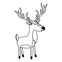 deer cartoon in black silhouette with thin contour vector illustration