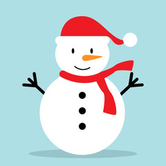 Snowman vector illustration. Christmas character. Cartoon cute white snowman attributes of Christmas.