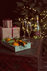 Christmas table champagne tangerines