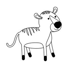 tiger cartoon in black silhouette with thin contour vector illustration