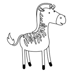 zebra cartoon in black silhouette with thin contour vector illustration
