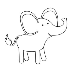 elephant cartoon in black silhouette with thin contour vector illustration