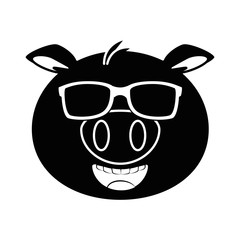 pig emoji with sunglasses kawaii vector illustration design