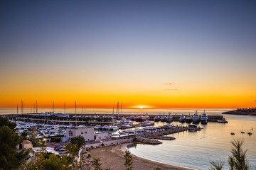 Fototapeta na wymiar Sunset in Port Adriano Mallorca Balearic Island Spain