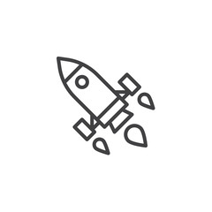 Startup rocket line icon, outline vector sign, linear style pictogram isolated on white. Spaceship symbol, logo illustration. Editable stroke