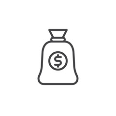 Dollar money bag line icon, outline vector sign, linear style pictogram isolated on white. Symbol, logo illustration. Editable stroke