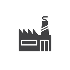 Factory with chimneys icon vector, filled flat sign, solid pictogram isolated on white. Industrial production Symbol, logo illustration.