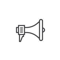 Loudspeaker line icon, outline vector sign, linear style pictogram isolated on white. Megaphone, announcement symbol, logo illustration. Editable stroke