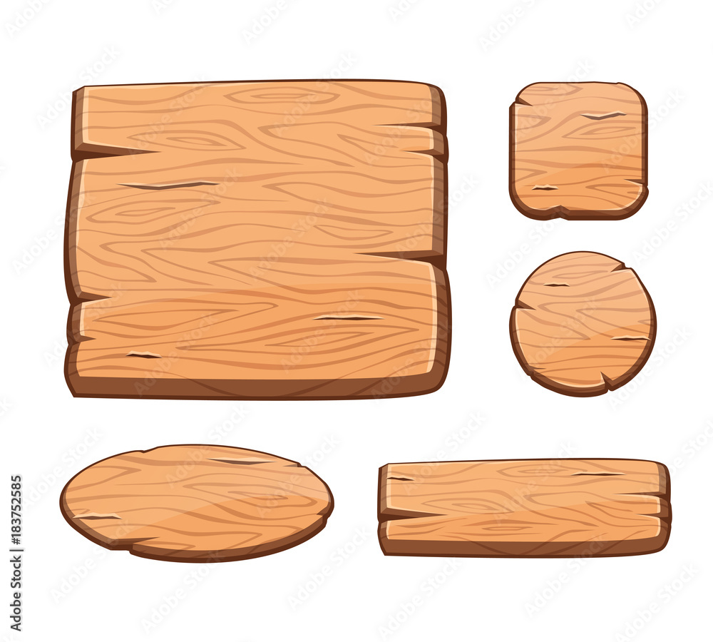 Wall mural vector set with cartoon wooden buttons for game assets, ui development. gui elements.